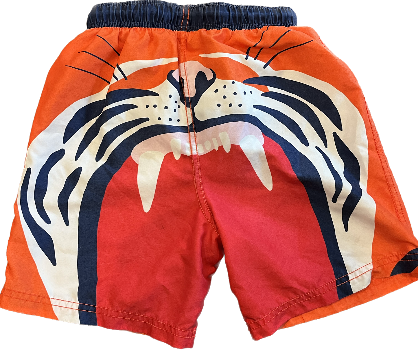 9-10 - MiniBoden orange swim trunk with tiger back