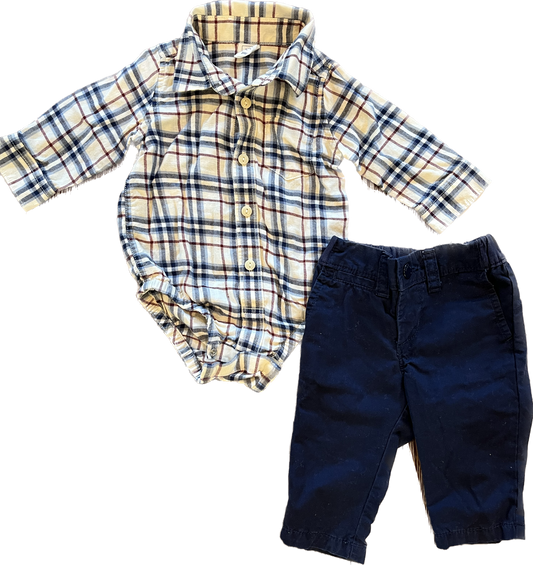 3-6mon- BabyGap collares onesie and navy pants